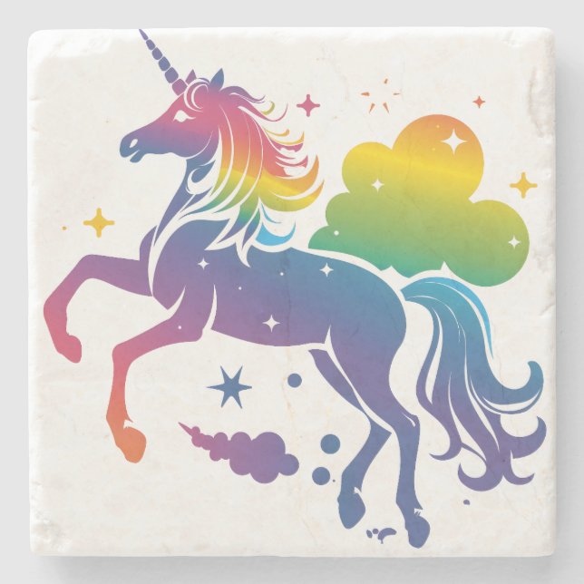 Rainbow-farbenes Einhorn-Design Steinuntersetzer (Vorderseite)