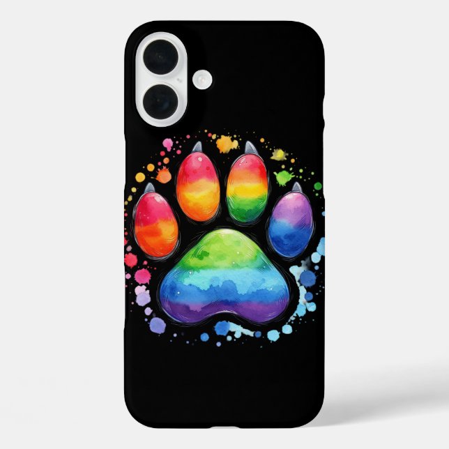 RAINBOW-FARBIERTE DOG PAINT-DRUCK iPhone 16 PLUS HÜLLE (Rückseite)