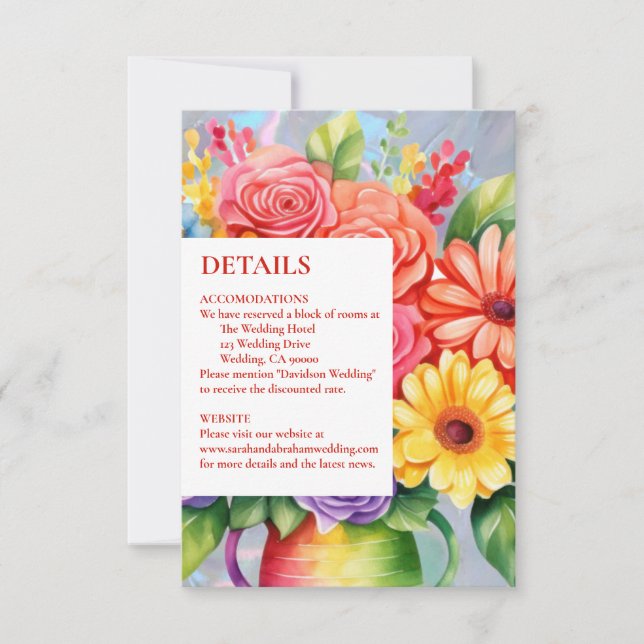 Rainbow-farbige Blume Details Umschließungskarten RSVP Karte (Vorderseite)