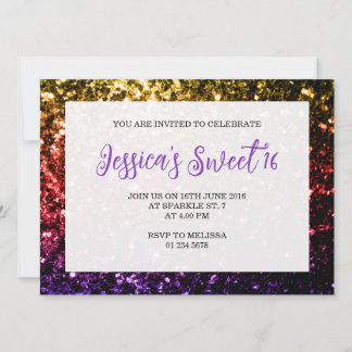 Rainbow farbige Glitzern Sweet 16 elegante Drehbuc Einladung