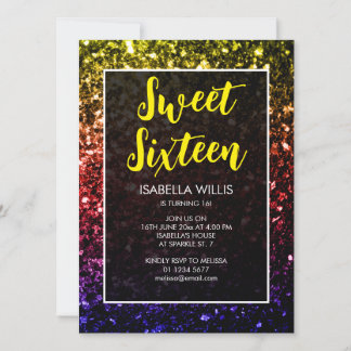 Rainbow farbige Glitzern Sweet 16 elegante Drehbuc Einladung
