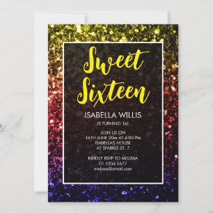 Rainbow farbige Glitzern Sweet 16 elegante Drehbuc Einladung
