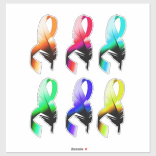 Rainbow Feather Cancer Ribbons art Aufkleber