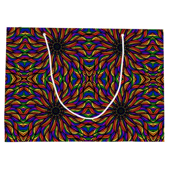Rainbow Feather Mandala Große Geschenktüte (Rückseite)