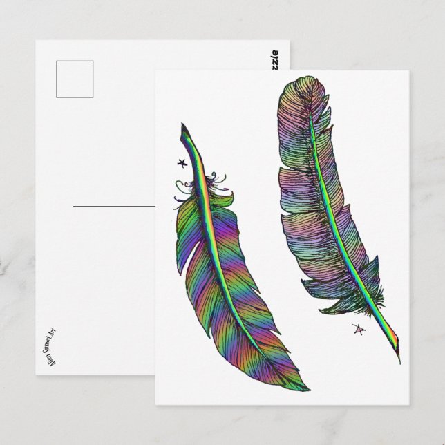 Rainbow Feathers Postkarte (Vorne/Hinten)