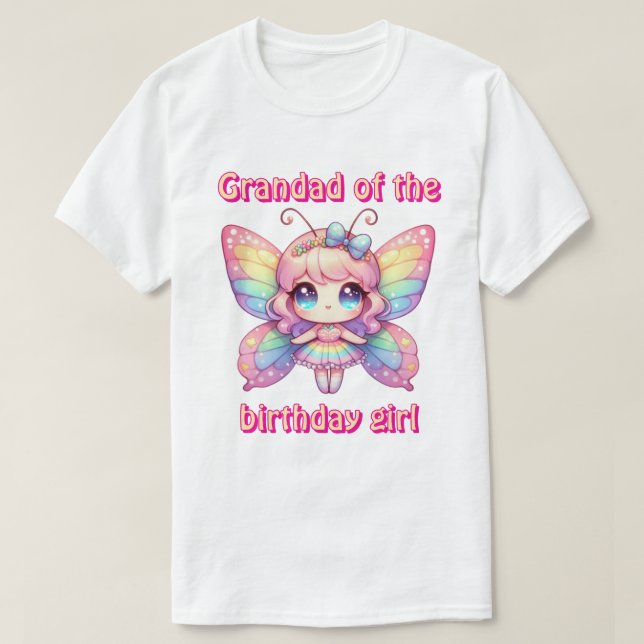 Rainbow Fee Schmetterling Grandad of Birday Girl T-Shirt (Design vorne)