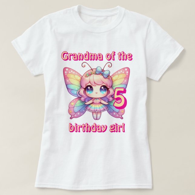 Rainbow Fee Schmetterling Oma of Birday Girl T-Shirt (Design vorne)