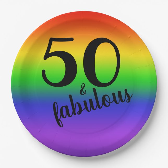Rainbow Fifty und fabelhafte Black Birthday Party Pappteller (Vorderseite)