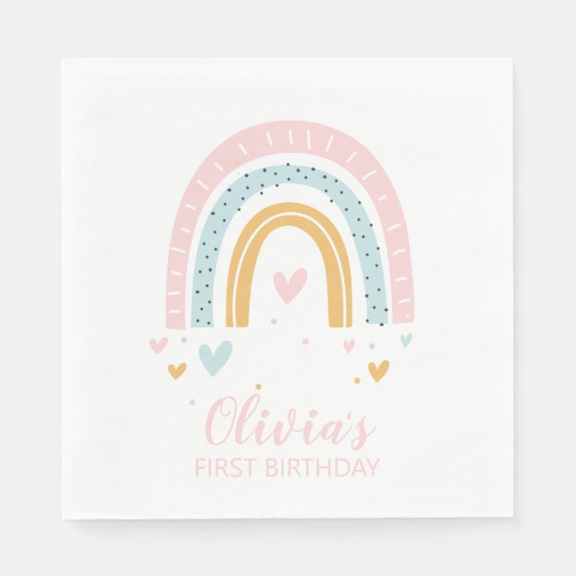 Rainbow First Birthday Napkins Serviette (Vorderseite)