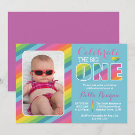 Rainbow First Birthday Party Foto Einladung