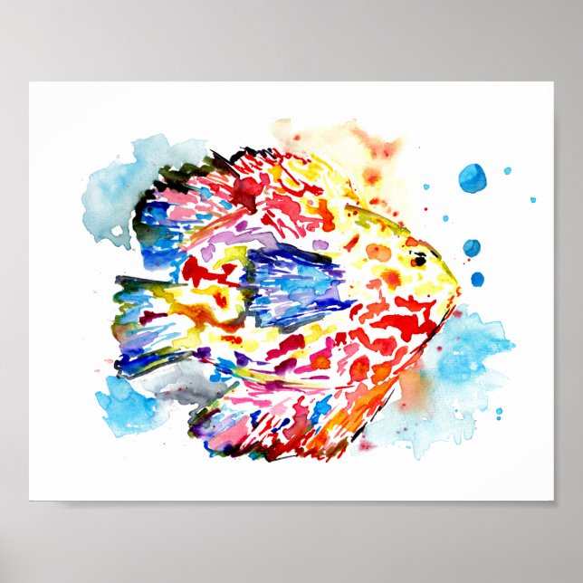 Rainbow Fish Watercolor Poster Print (Vorne)