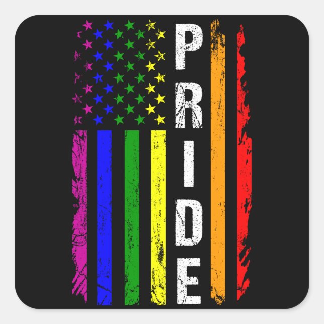 Rainbow Flag American LGBT Pride Month LGBTQ USA Quadratischer Aufkleber (Vorderseite)