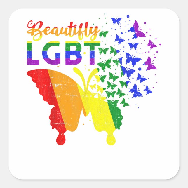 Rainbow Flag Butterfly LGBT Quadratischer Aufkleber (Vorderseite)