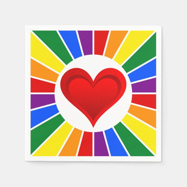 RAINBOW FLAG BUTTON RAYS & Herz + Ihre Ideen Serviette (Vorderseite)