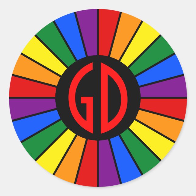 RAINBOW FLAG BUTTON RAYS + Ihr Zeichen oder Monogr Runder Aufkleber (Vorderseite)