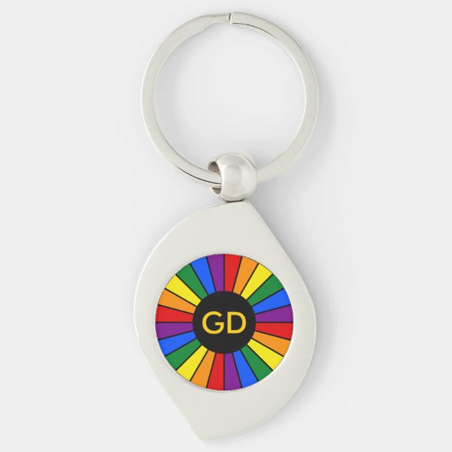 RAINBOW FLAG BUTTON RAYS + Ihr Zeichen oder Monogr Schlüsselanhänger (Vorderseite)