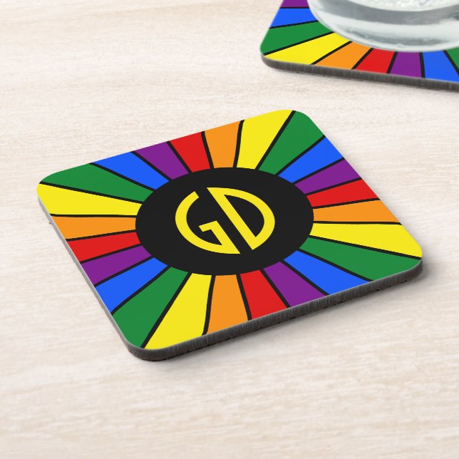 RAINBOW FLAG BUTTON RAYS + Ihr Zeichen oder Monogr Untersetzer (Linke Seite)