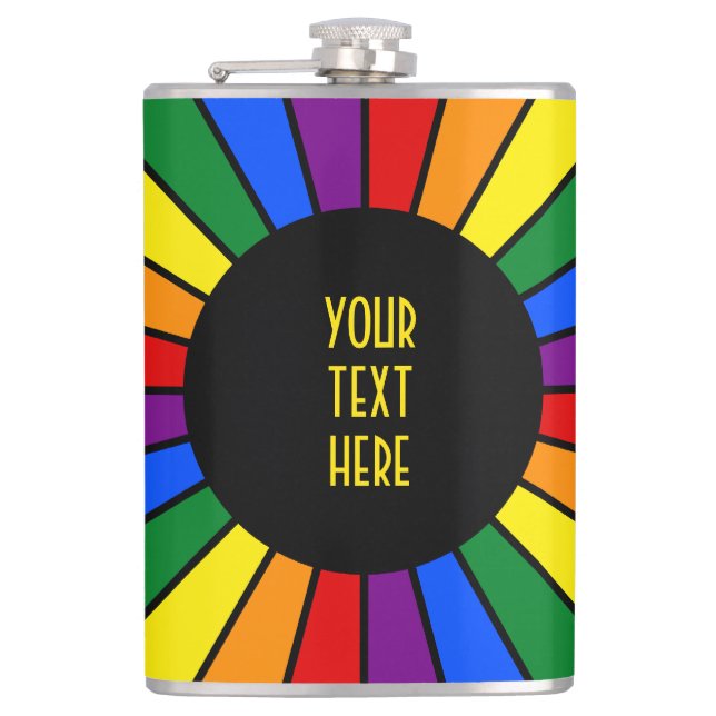 RAINBOW FLAG BUTTON RAYS + Ihr Zeichen oder Text Flachmann (Vorderseite)
