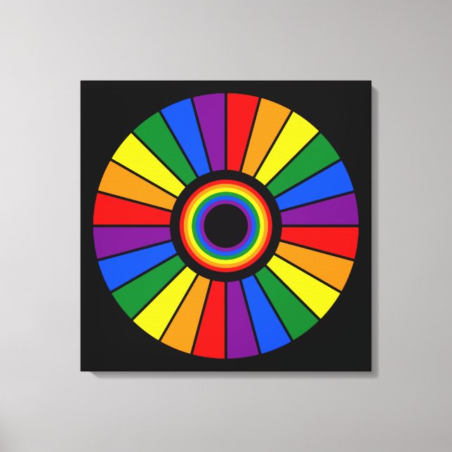 RAINBOW FLAG BUTTON RAYS + Ihr Zeichen oder Text Leinwanddruck (Vorderseite)