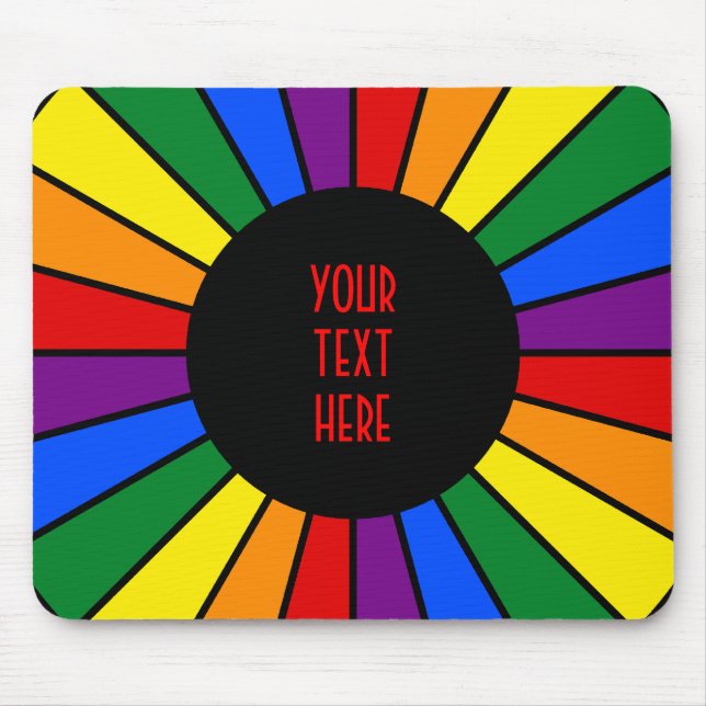 RAINBOW FLAG BUTTON RAYS + Ihr Zeichen oder Text Mousepad (Vorne)