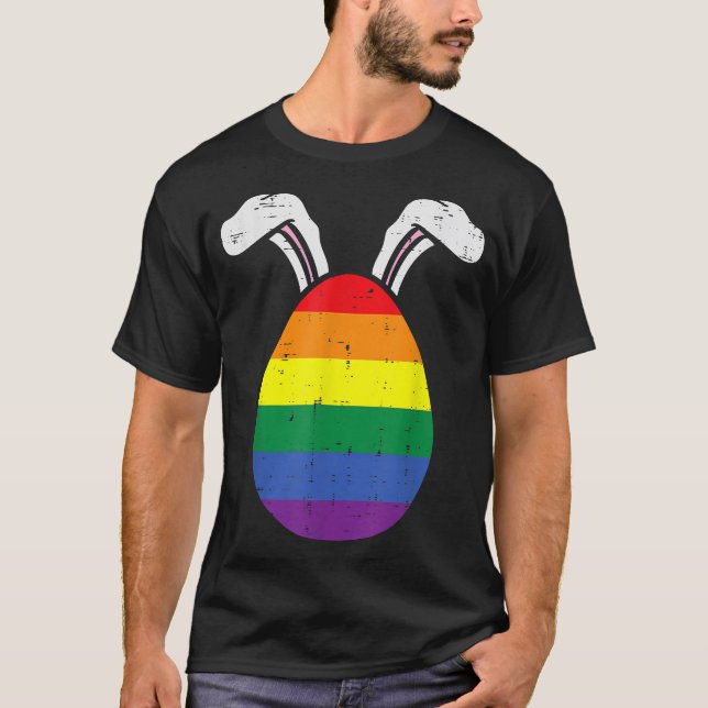 Rainbow Flag Ei Bunny Oars Gay Pride OsterlGBT  T-Shirt (Vorderseite)