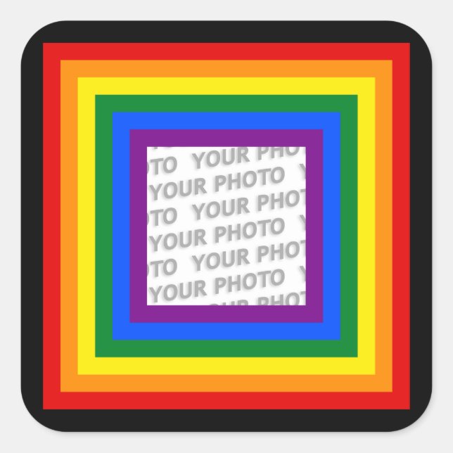 RAINBOW FLAG FRAME + Ihr Zeichen oder Bild Quadratischer Aufkleber (Vorderseite)