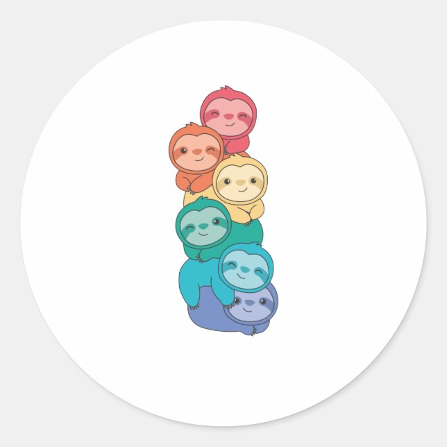 Rainbow Flag Gay Pride Lgbtq Sloth Niedlicher Tier Runder Aufkleber (Vorderseite)