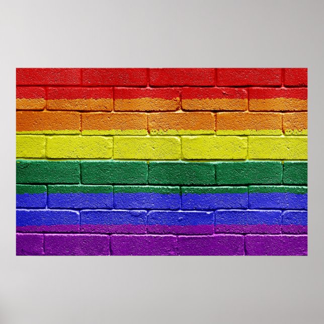 Rainbow Flag Grunge Brick Wall Poster (Vorne)