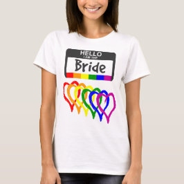 Rainbow Flag Hearts Bride Name Abzeichen Hochzeit T-Shirt