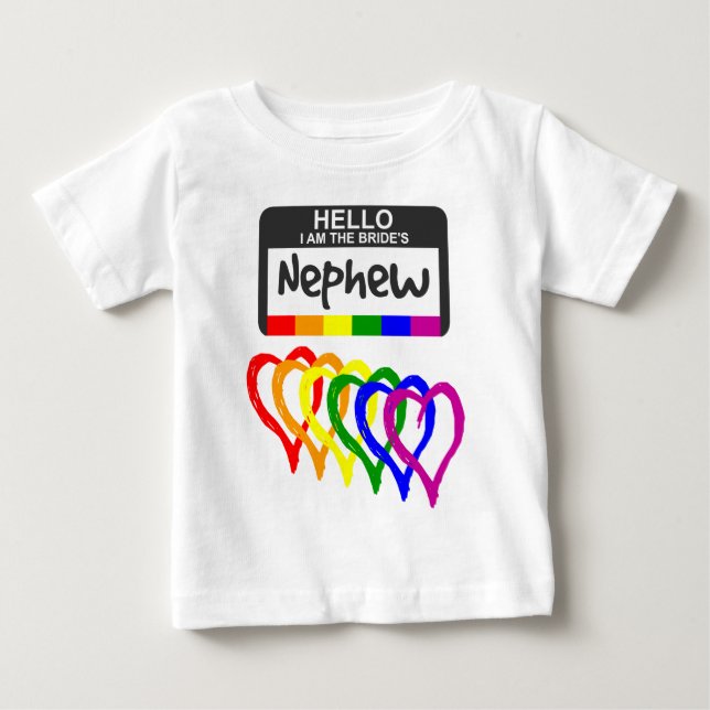 Rainbow Flag Hearts Bride Nephew Name Abzeichen Baby T-shirt (Vorderseite)
