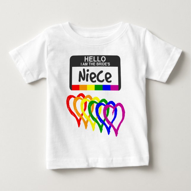 Rainbow Flag Hearts Bride Niece Name Abzeichen Baby T-shirt (Vorderseite)