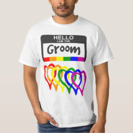 Rainbow Flag Hearts Groom Name Abzeichen Hochzeit T-Shirt