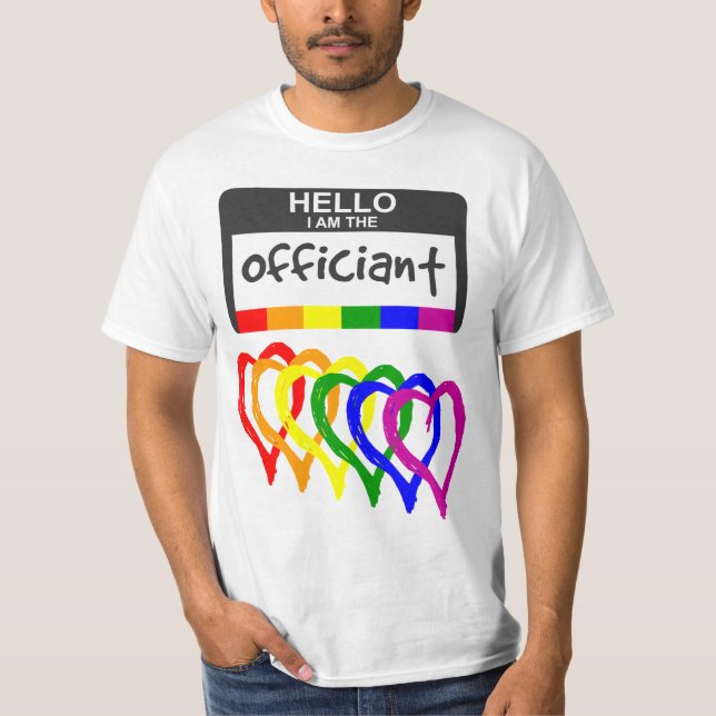 Rainbow Flag Hearts Wedding Officiel Name Abzeiche T-Shirt (Vorderseite)