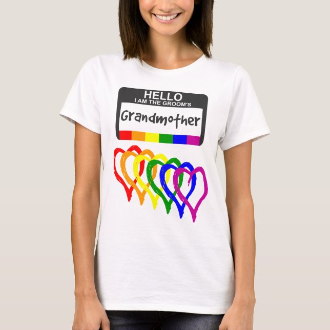 Rainbow Flag Herz Groom Großmutter Name Abzeichen T-Shirt (Vorderseite)