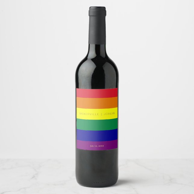 Rainbow-Flag-Hochzeit Weinetikett (Vorderseite)