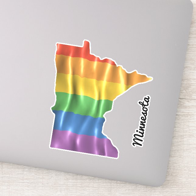 Rainbow Flag Minnesota MN Staat Kontur Aufkleber (Detail)