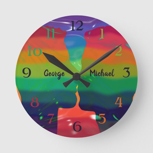 Rainbow-Flag mit Namen Runde Wanduhr (Vorderseite)