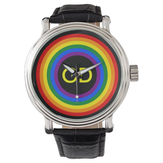 RAINBOW FLAG-TASTE + Ihr Zeichen oder Monogramm Armbanduhr (Vorderseite)