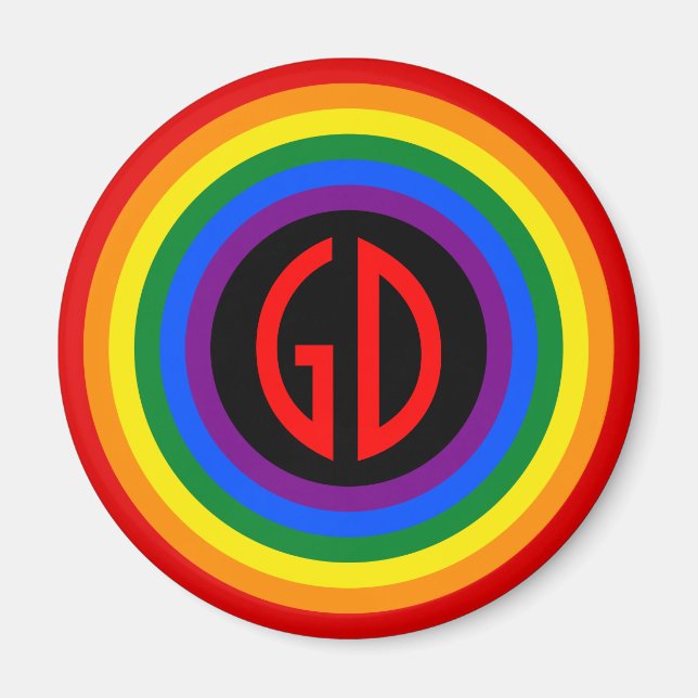 RAINBOW FLAG-TASTE + Ihr Zeichen oder Monogramm Magnet (Vorne)