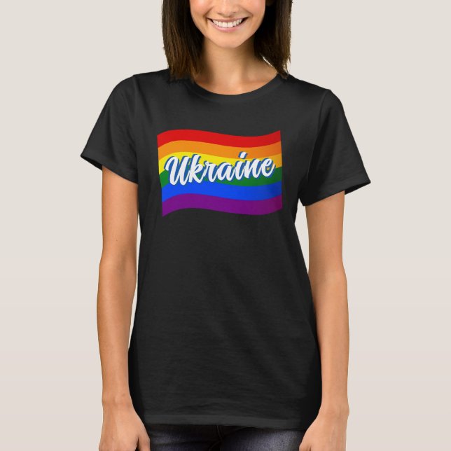 Rainbow Flag Ukraine Gay Pride LGBT T-Shirt (Vorderseite)