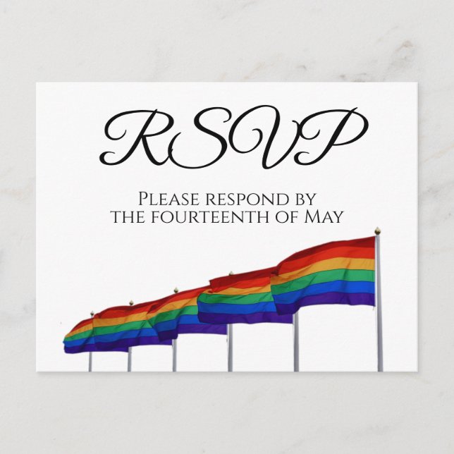 Rainbow Flags Gay Pride Wedding RSVP Postkarte (Vorderseite)