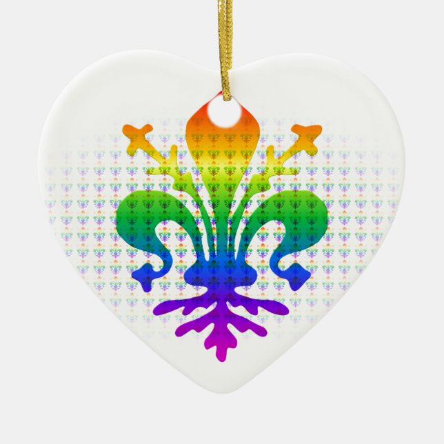 Rainbow Fleur-de-lis Keramik Ornament (Vorne)