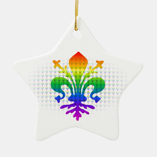 Rainbow Fleur-de-lis Keramik Ornament (Vorne)