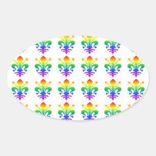 Rainbow Fleur-de-lis Ovaler Aufkleber