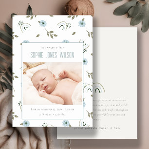Rainbow Floral Foto Baby Boy Birth Ankündigung