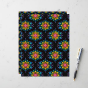 Rainbow Floral Fountain Mandala 1970s Retro Ogee
