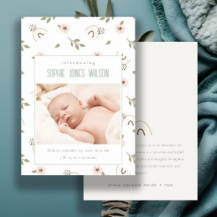 Rainbow Floral Photo Baby Girl Faire-part de naiss
