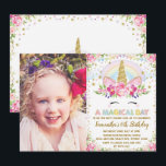 Rainbow Floral Unicorn Geburtstagsparty Einladung<br><div class="desc">Magischer Regenbogen Einhorn-Geburtstagseinladung</div>