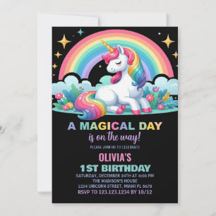 Rainbow Floral Unicorn Invitations d'anniversaire