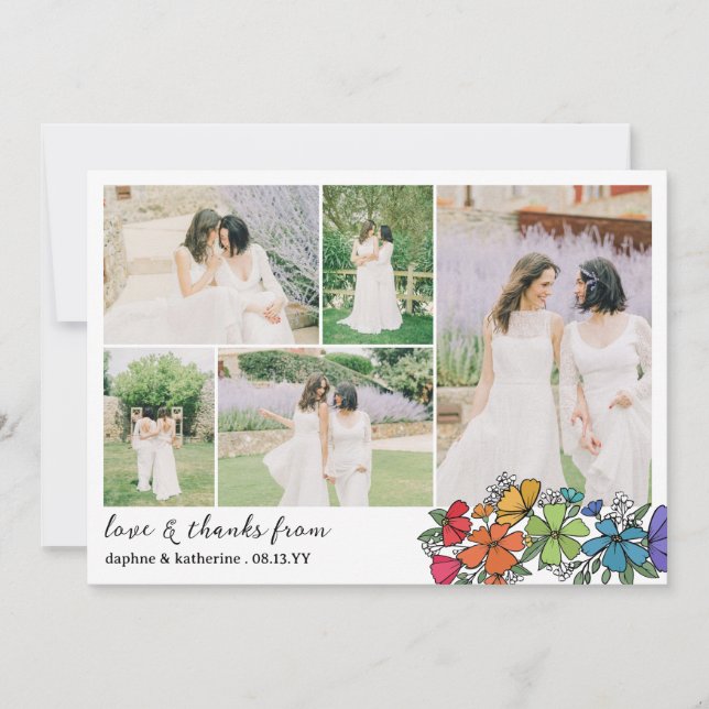 Rainbow Flowers Mariage Photo Collage Merci (Devant)
